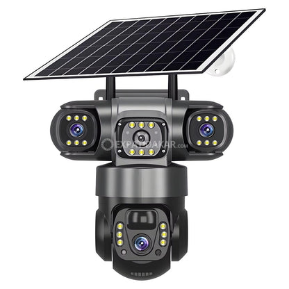 Caméra de surveillance solaire extérieure avec 3 objectifs